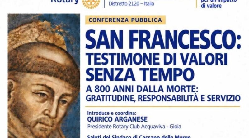 San Francesco e l’eredità dei suoi valori: a Cassano una conferenza promossa dal Rotary Club